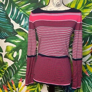 Lilly Pulitzer M Hot Pink Navy Striped Casual Spring Fall Lightweight Sweater